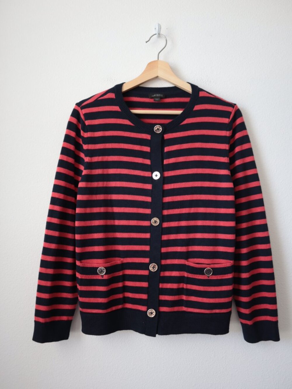 J.Jill Navy Blue and Red Striped Cardigan | MP